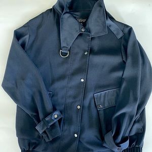 Topshop navy blue button down bomber jacket.